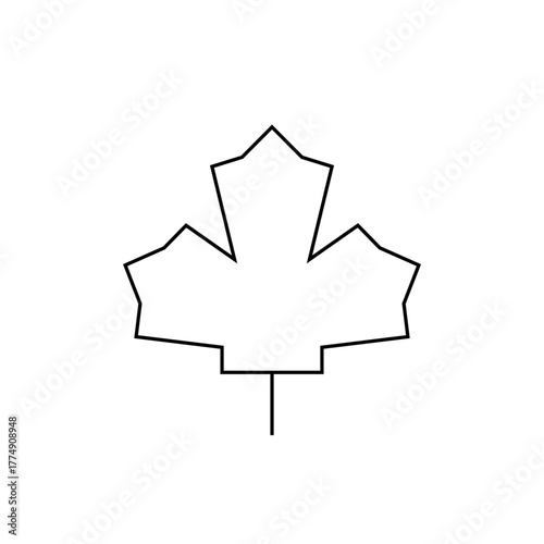 Illustration of a simple maple leaf with distinct lobes and a stem in a minimalist black outline style