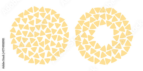 Corn Nachos Round Backdrop and Circular Frame Border Copyspace Template Mexican Food Flat Design Set