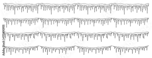 Hanging icicle garland silhouettes – frozen winter border of dripping ice