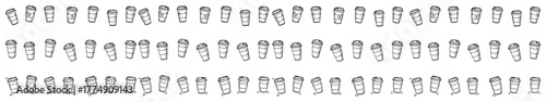 Seamless row of takeaway coffee cups with whipped cream – cozy winter hot‑drink border