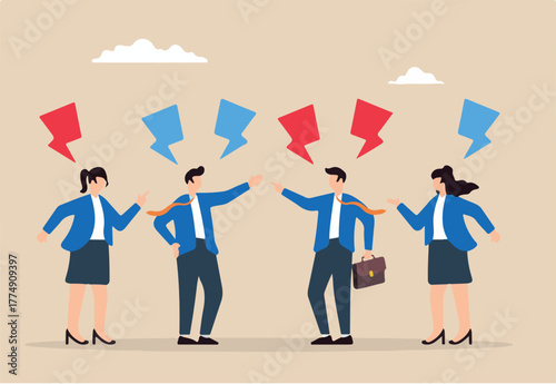 Flat illustration of business colleagues arguing work disagreement dispute conflict problem challenge