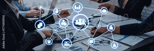 Tableau sur toile Job search icons show recruitment, HR management, and employee career growth