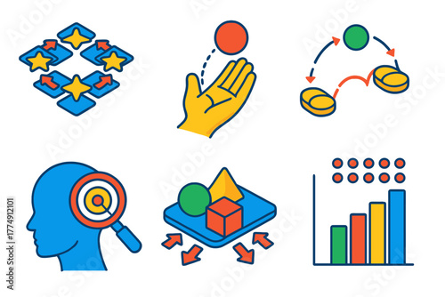 Dynamic Coordination Models. Isometric vector illustration set Pattern stability: hand-eye coordination models, multiple objects