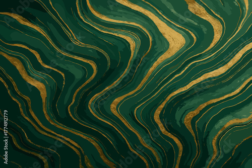Elegant Green-Gold Patterns. Abstract shot of textured green and gold vector illustration marble patterns illuminated by soft