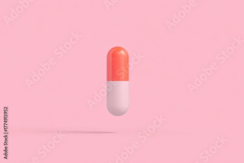 A levitating two-tone blue and pink capsule