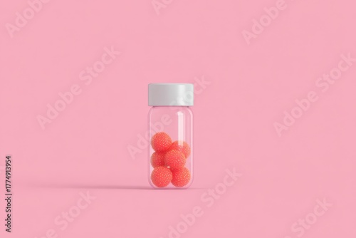 A transparent capsule half full of beads