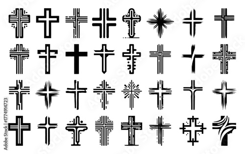 Decorative Christian Cross Symbol Collection – Elegant Religious Emblem Icons Vector Illustration