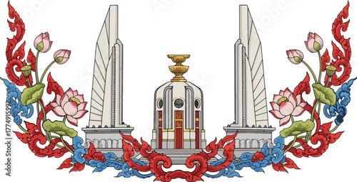 Thai Democracy Monument and Lotus Flowers