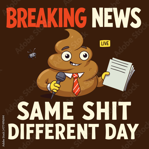 Breaking news in a playful style about daily life adventures with a funny twist in vibrant colors and flat design