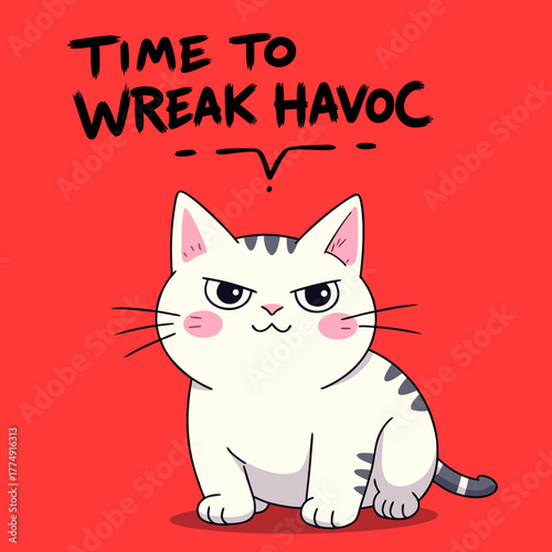 Cute cat illustration ready to cause playful mischief in vibrant colors against a bright background