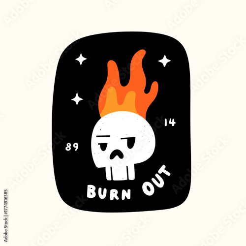Creative vector illustration of a playful skull with flames and a cute design expressing the concept of burnout
