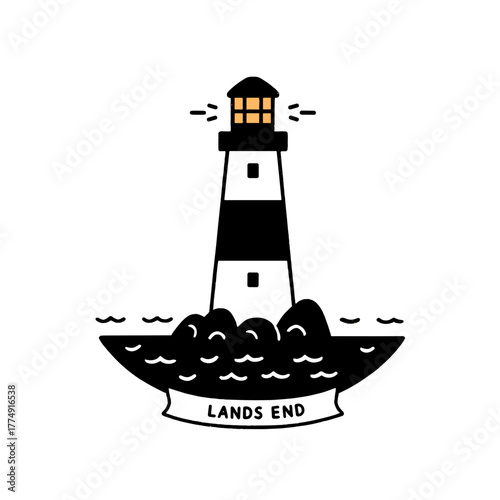 Beautiful lighthouse standing tall on rocky coast, guiding ships safely home at dusk with warm light shining