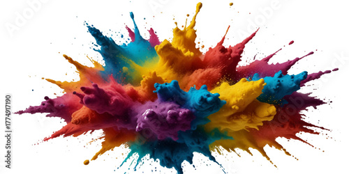 Colorful smoke rainbow painted holi fog festival background. Colorful rainbow paint color smoke cloud explosion isolated on transparent background.	