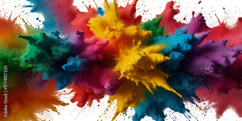 Colorful smoke rainbow painted holi fog festival background. Colorful rainbow paint color smoke cloud explosion isolated on transparent background.	