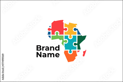 Africa-shaped logo made of interlocking colorful puzzle pieces representing unity, diversity, and cooperation across the continent.