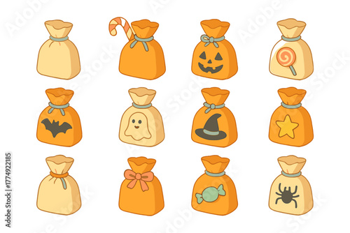 Halloween treat bags collection for holiday celebration and trick or treat fun
