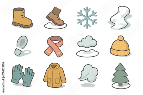 Winter essentials: cozy accessories and seasonal icons in a soft color palette