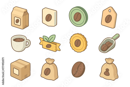 Charming coffee icons set in pastel colors for cafes and coffee enthusiasts