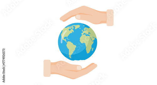 Two hands gently cradle a blue and green globe, symbolizing protection and care for the Earth.