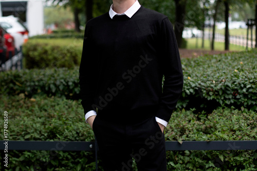 Stylish Man in Black Smart Casual Attire