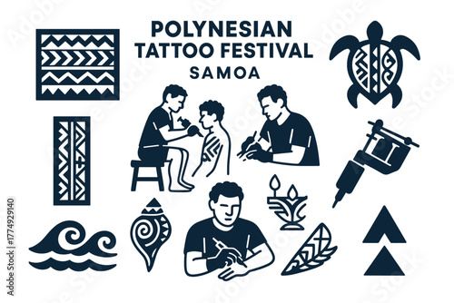 Polynesian tattoo festival art and symbols collection in samoa