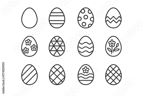 Creative designs for Easter eggs featuring various patterns and illustrations for festive activities