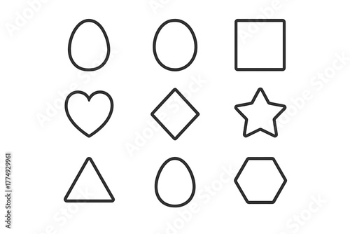 Various geometric shapes displayed in a grid format for educational purposes including basic shapes and symbols