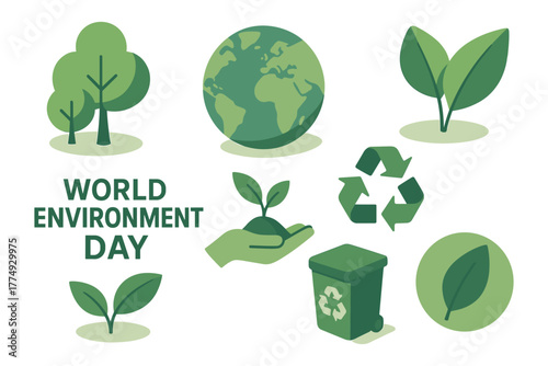 World environment day: green icons for sustainability and nature conservation