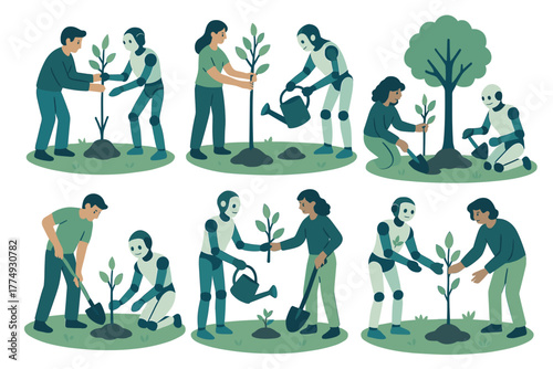 Future collaboration: humans and robots unite for tree planting and environmental care