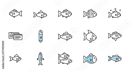 Minimalistic vector cartoon illustration of a frozen fish symbol, perfect for web and graphic design, apps, banners, social networks, and cards, presented on a clean white background for versatile