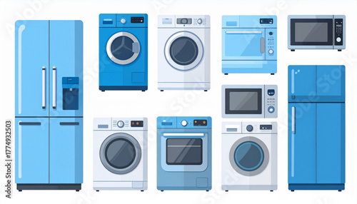 Minimalist Flat Icons of Home Appliances in Cool Tones
