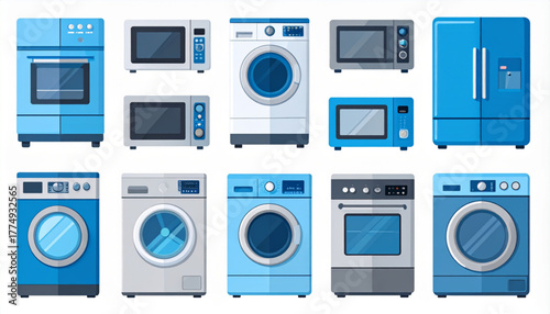 Minimalist Flat Icons of Home Appliances in Cool Tones