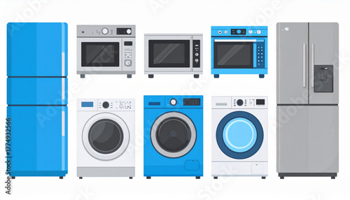 Minimalist Flat Icons of Home Appliances in Cool Tones