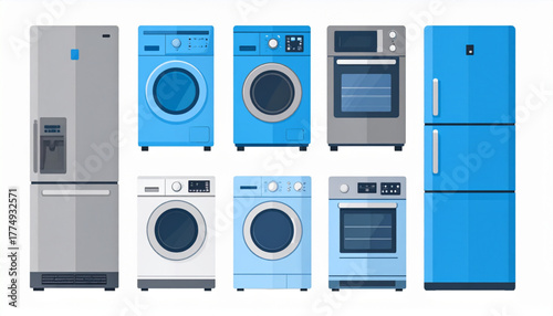 Minimalist Flat Icons of Home Appliances in Cool Tones