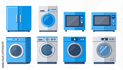 Minimalist Flat Icons of Home Appliances in Cool Tones