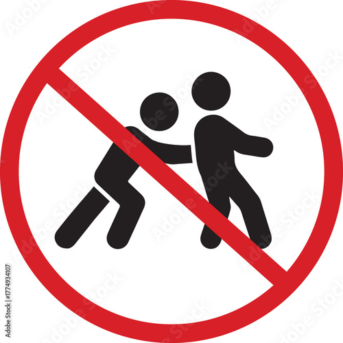 Prohibition sign indicating no pushing or shoving