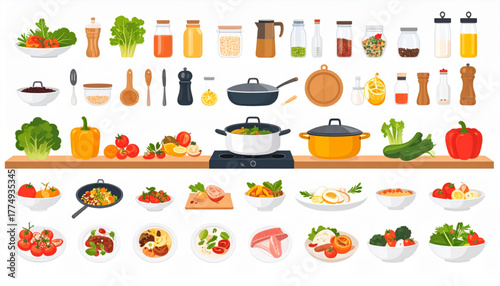 Step-by-Step Meal Prep Vector Infographic in Warm Tones