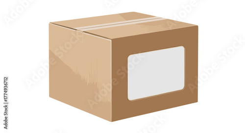 Universal mockup of a blank cardboard box with a white window, isolated on a black background, ready and simple to use for your design, vector illustration, perfect for e-commerce, shipping, and