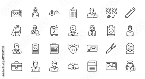 Collection of thin line icons representing time management, scheduling, and speed, including timer, alarm, hourglass, clock, calendar, and watch symbols, suitable for web and mobile applications