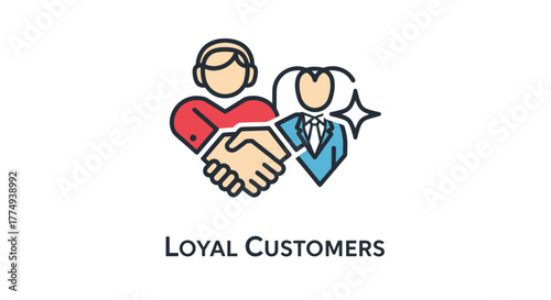 Loyal Customers Icon: A Visual Representation of Strong Business Relationships, Customer Loyalty, and Brand Value, Symbolizing Trust and Partnership in Marketing and Branding Strategies with a