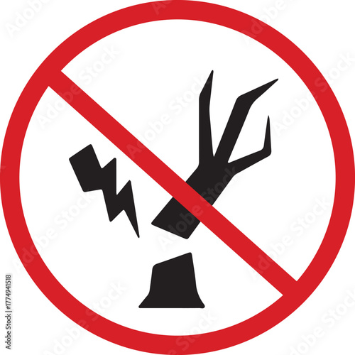 Hazard Warning Sign for Trees Struck by Lightning