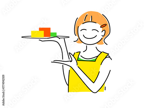 商品の紹介をする女性の店員さん　png