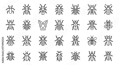 Collection of Simple Insect Icons with Editable Stroke, Perfect for Infographics, Articles, Books, Flyers, and Banners, Vector Cartoon Illustration with a White Background