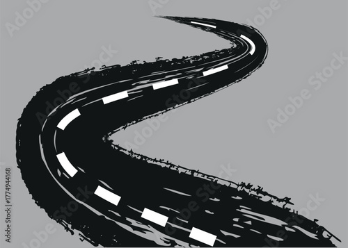 Curved Winding Road Vector Illustration . Asphalt Path Clipart . Highway Route Symbol for Travel, Journey, Adventure Design