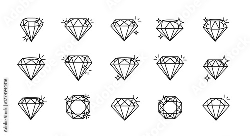 A collection of twelve abstract geometric shapes, rendered in a minimalist line art style with a black background, showcasing a variety of polygons and forms, perfect for graphic design elements and