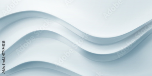 Smooth, flowing curves in shades of white and light blue, creating a serene atmosphere.