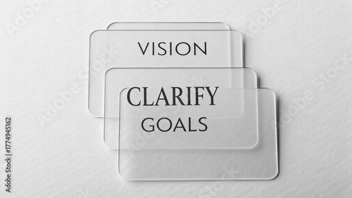 Clear Strategy Cards with Vision, Clarify, and Goals Words