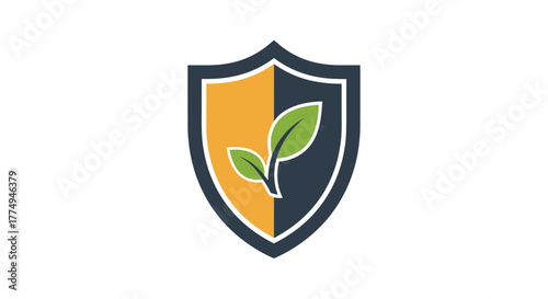 Eco-friendly shield icon representing environmental protection and sustainability, symbolizing safety and care for nature with a growing plant sprout inside a protective emblem, ideal for ecological