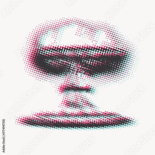 Vector pixel nuclear mushroom cloud  with halftone effect on white background. Suitable for anti-war posters dedicated to nuclear war and environmental pollution. T-shirt design. No AI