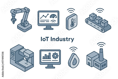 Modern iot industry technology icons with blue theme